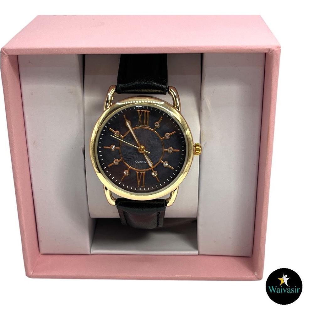 Women's Vivani Gold Case w/ Black Face and Crystal Accent Watch